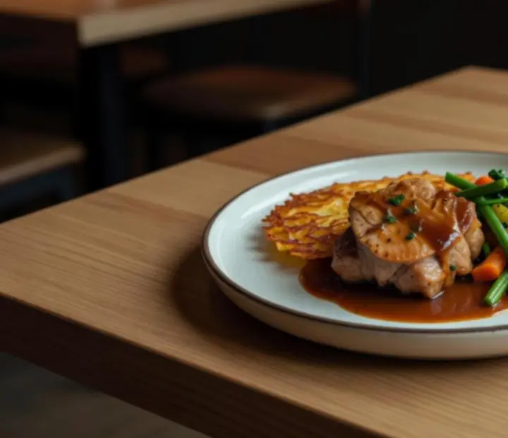 Gourmet danie szefa kuchni Wonderstar s. r. o. z elegancką prezentacją na kamiennym blacie