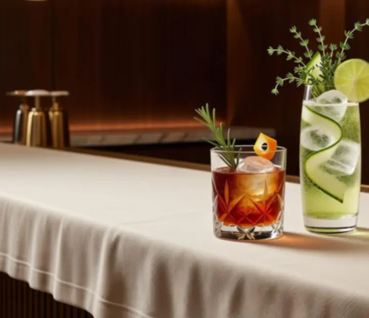 Eleganckie koktajle i aperitify serwowane wieczorem przy barze w restauracji Wonderstar s. r. o..