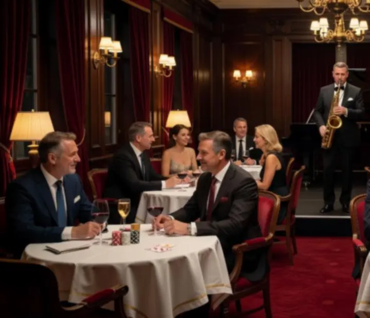 Muzyk grający na żywo w eleganckiej restauracji podczas wieczoru ruletki