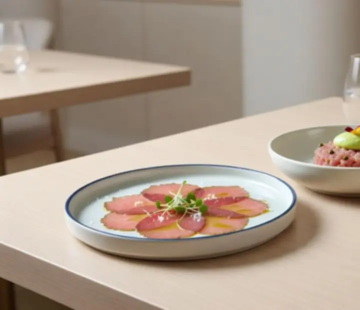 Elegancka kompozycja przystawek i tapas w restauracji Wonderstar s. r. o., podane na kamiennych i ceramicznych talerzach w ciepłym świetle.