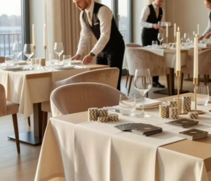 Stół kasynowy przygotowywany za kulisami eleganckiego wieczoru w restauracji Wonderstar s. r. o.